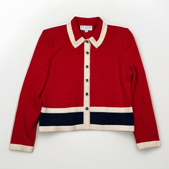 VTG St. John Collection Blazer Red Santana Knit Women's Size 10 Buttons USA - Picture 1 of 8
